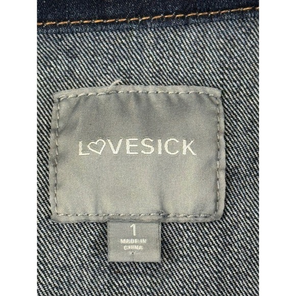 Lovesick Distressed Denim Jacket Cropped Blue Jean Jacket Raw Hem Juniors 1 - Picture 7 of 10